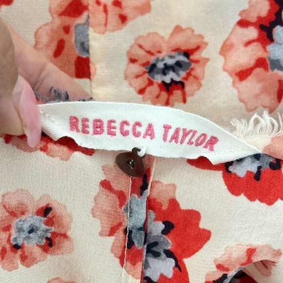 Rebecca Taylor Women Boho Floral Print 100% Silk Blouse Tie Neck 3/4 Sleeve Sz 6 - Picture 11 of 12
